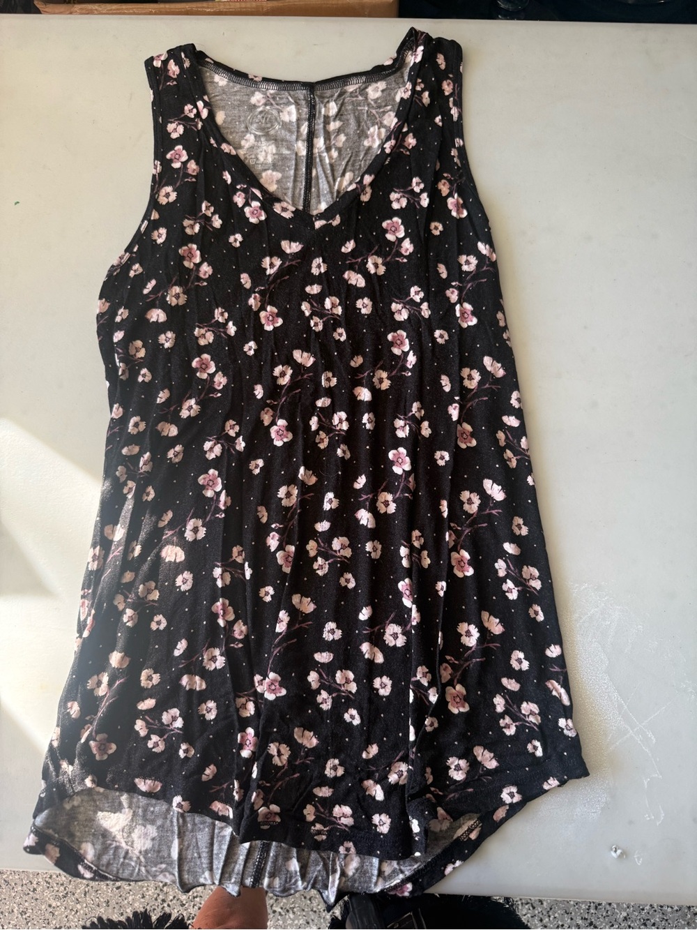 Maurices Black Tank Top with Pink Floral Print